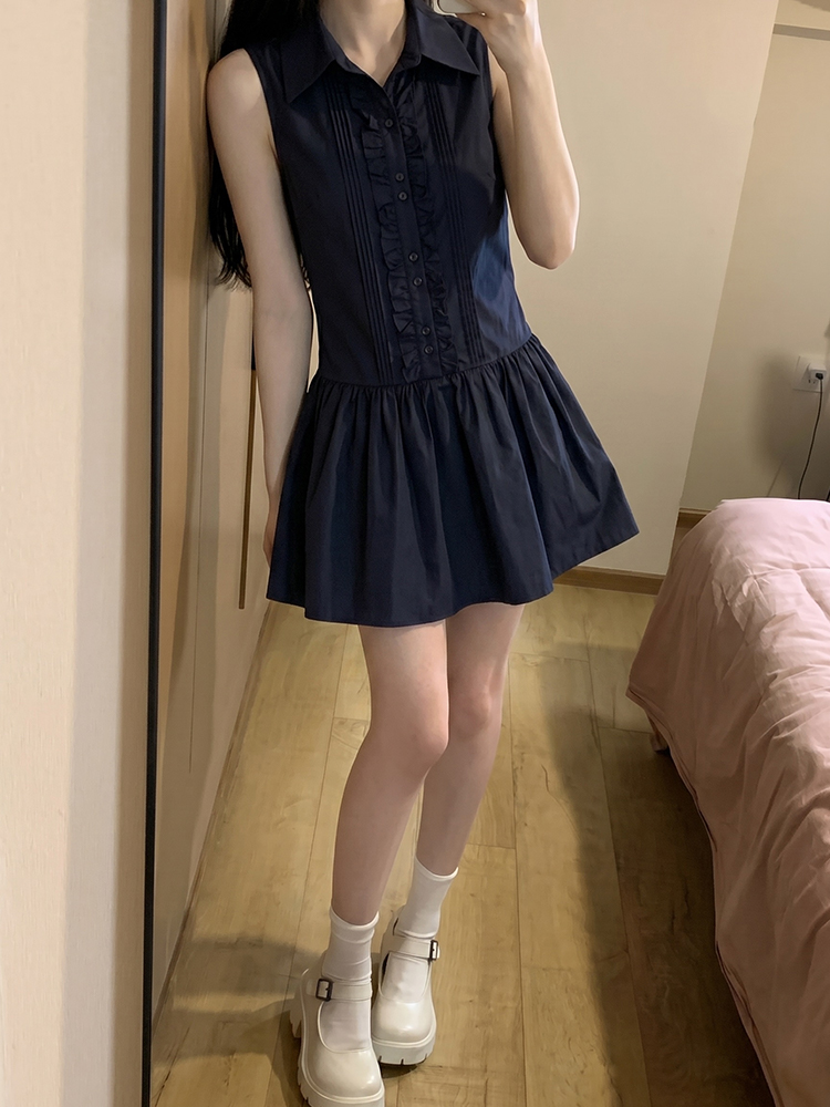 Korean Style A Line Shirt Dress - Robe chemise style universitaire coréen à