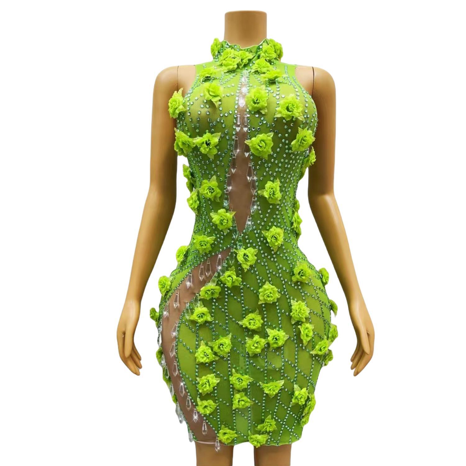 Sparkly Rhinestone Club Party Dress - Chic cristaux scintillants strass vert moulante