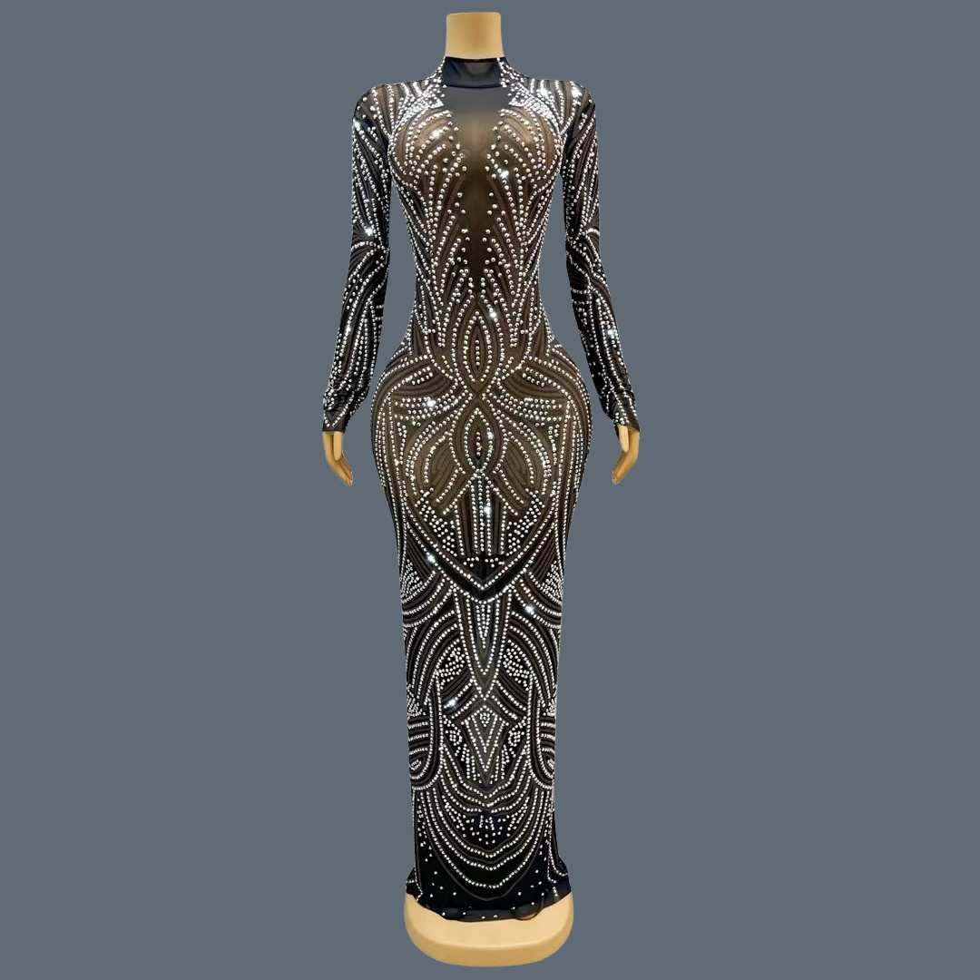 Sparkly Rhinestone Club Party Dress - Robe de soirée noire, nouveau style,
