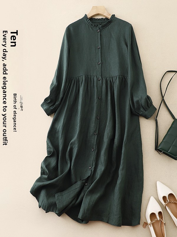 Robe ample décontractée en cot - Casual Loose Linen Shirt Dress avis et prix