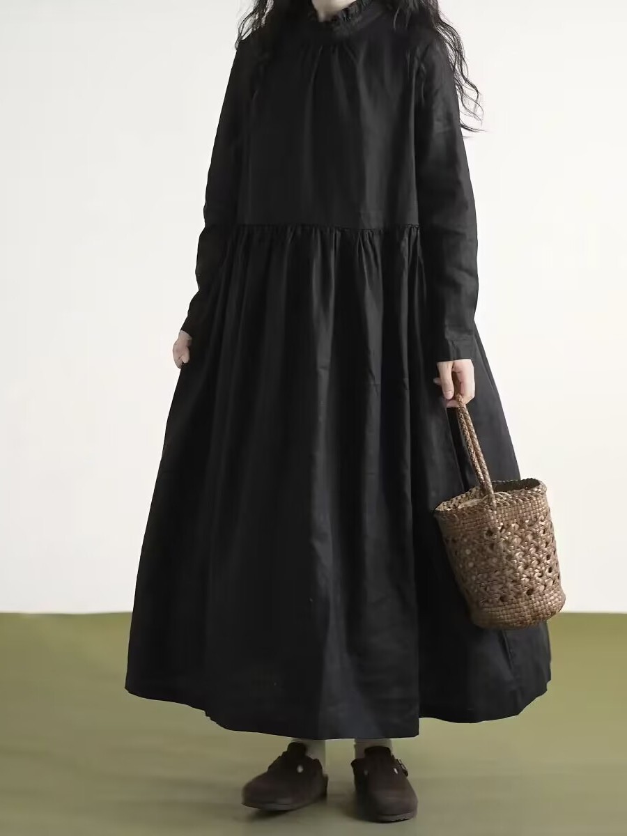 Robe en lin à manches longues  - Casual Loose Linen Shirt Dress avis et prix