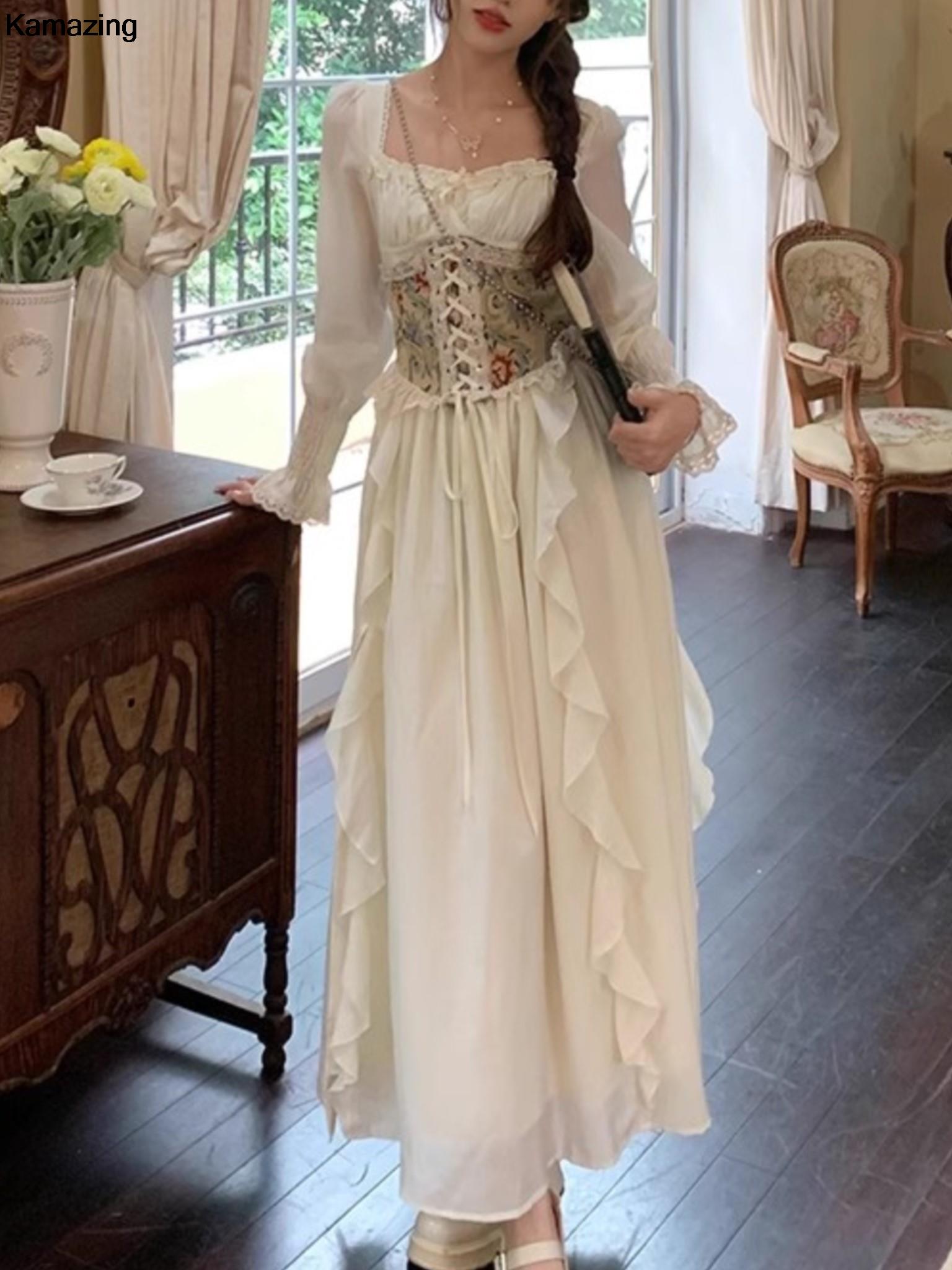 Robe mi-longue corset français - French Vintage Floral Midi Dress avis et prix