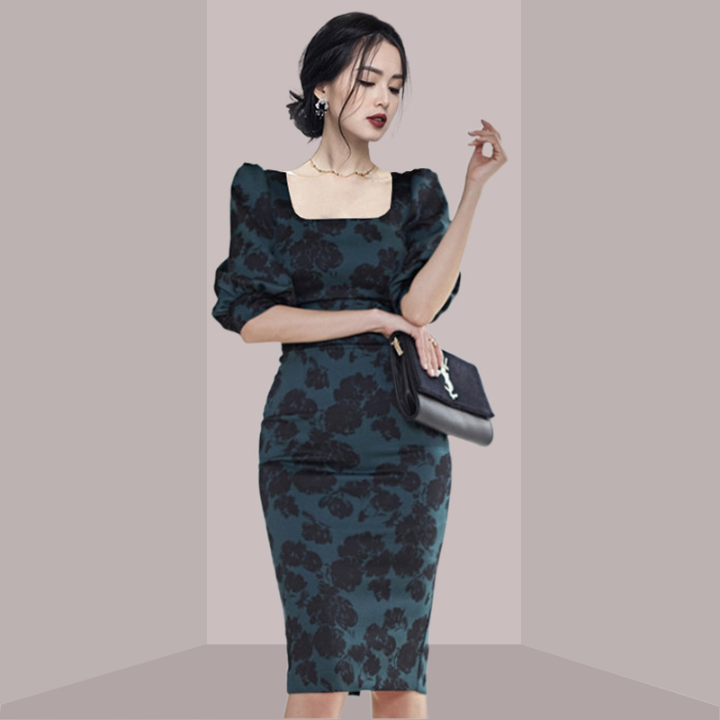 Robe midi élégante à imprimé f - French Vintage Floral Midi Dress avis et prix