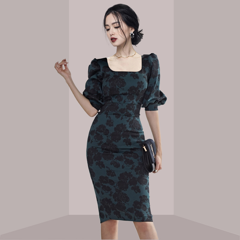 Robe midi élégante à imprimé f - French Vintage Floral Midi Dress avis et prix