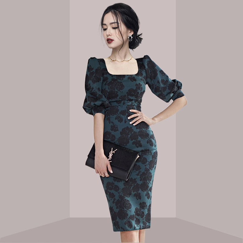 Robe midi élégante à imprimé f - French Vintage Floral Midi Dress avis et prix
