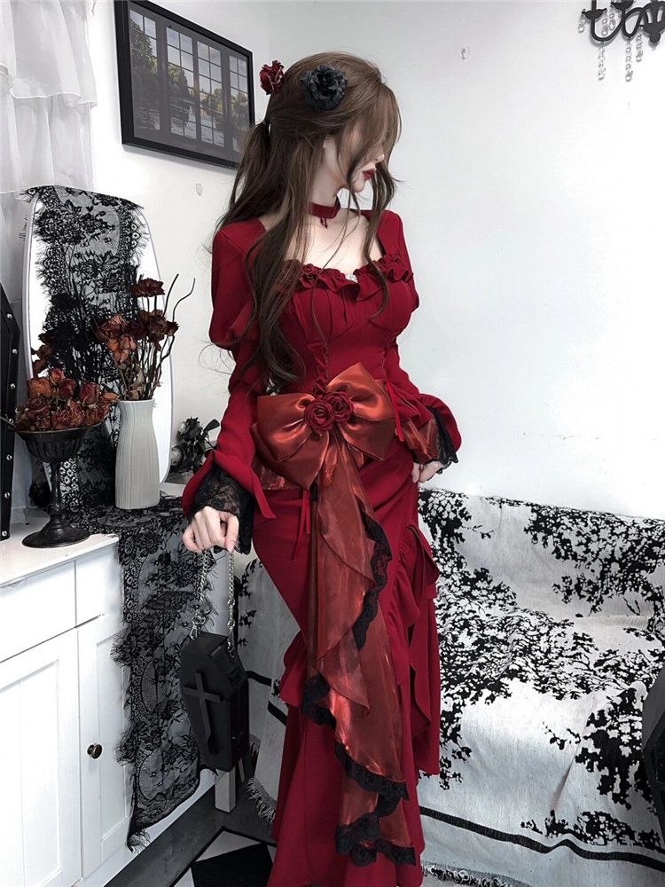 Printemps rouge robe Vintage f - French Vintage Floral Midi Dress avis et prix