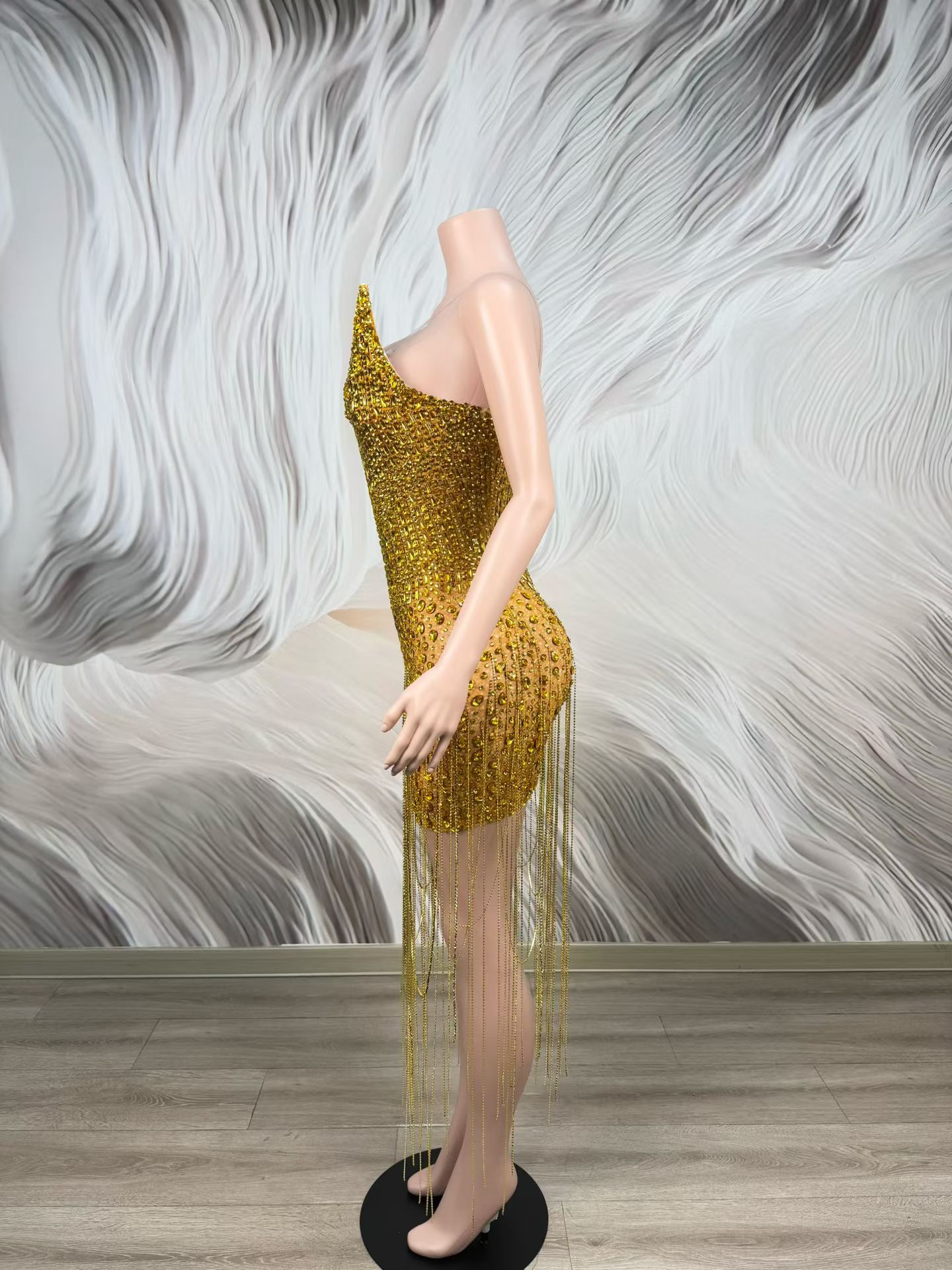 Robe de cocktail de luxe dorée - Sparkly Rhinestone Club Party Dress avis et prix
