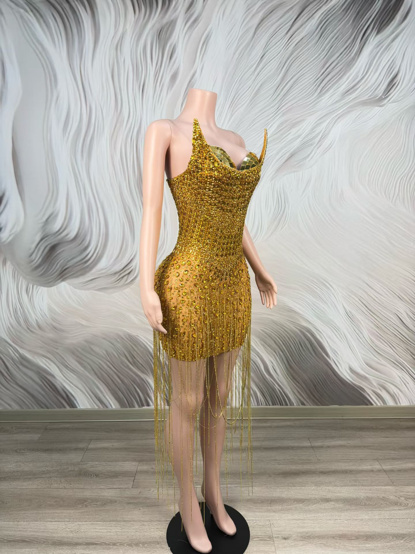 Robe de cocktail de luxe dorée - Sparkly Rhinestone Club Party Dress avis et prix