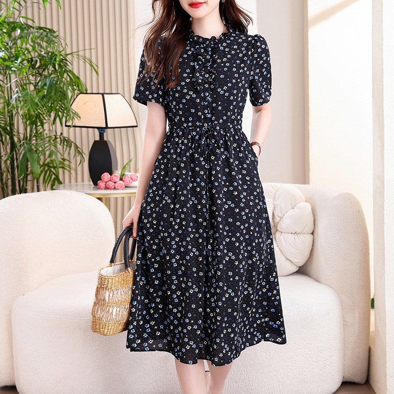 Robe midi vintage bleu marine  - French Vintage Floral Midi Dress avis et prix