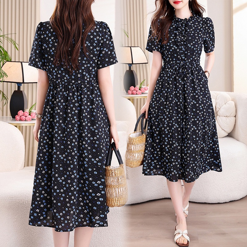 Robe midi vintage bleu marine  - French Vintage Floral Midi Dress avis et prix